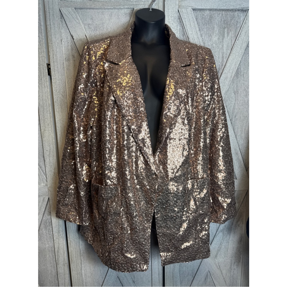 Women's ELOQUII Plus Size 28 Rose Gold Sequin Blazer - Picture 1 of 8